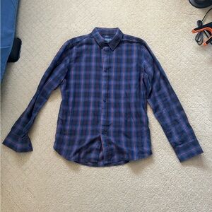 Men's Blue and Red Plaid Shirt